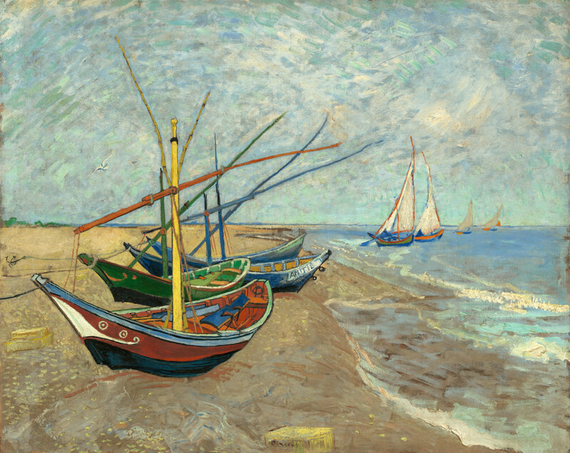 Vincent van Gogh – Segelboote am Strand von Les Saintes-Maries-de-la-Mer (1888)