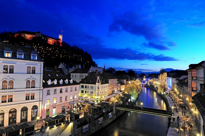Blick auf Fluss Ljubljanica