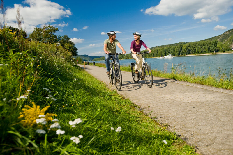 Rheinradweg entlang des Mittelrheintals bei Bingen