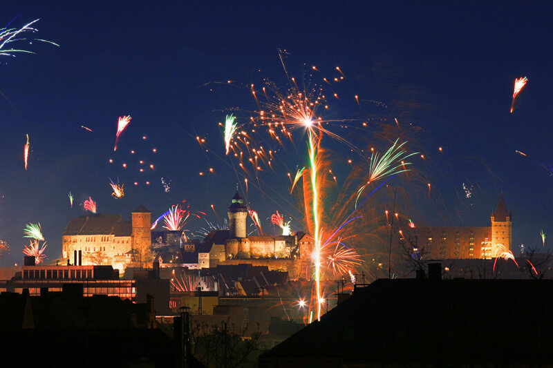 Feuerwerk über der Kaiserburg Nürnberg zu Silvester