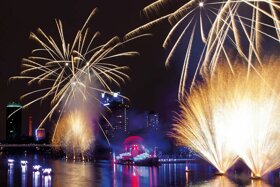 Main und Skyline mit Feuerwerk 1