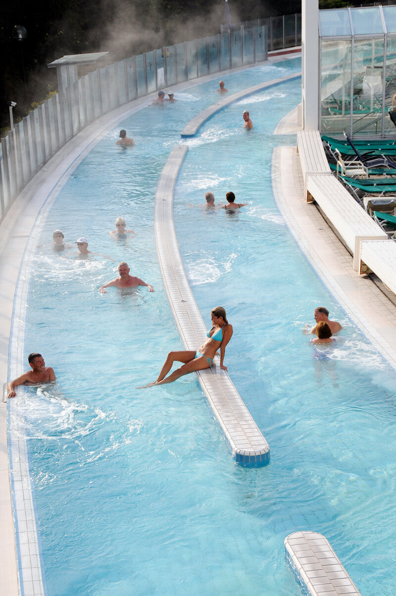 Europa Terme in Bad Füssing - Strömung im Außenbecken, Vogelperspektive