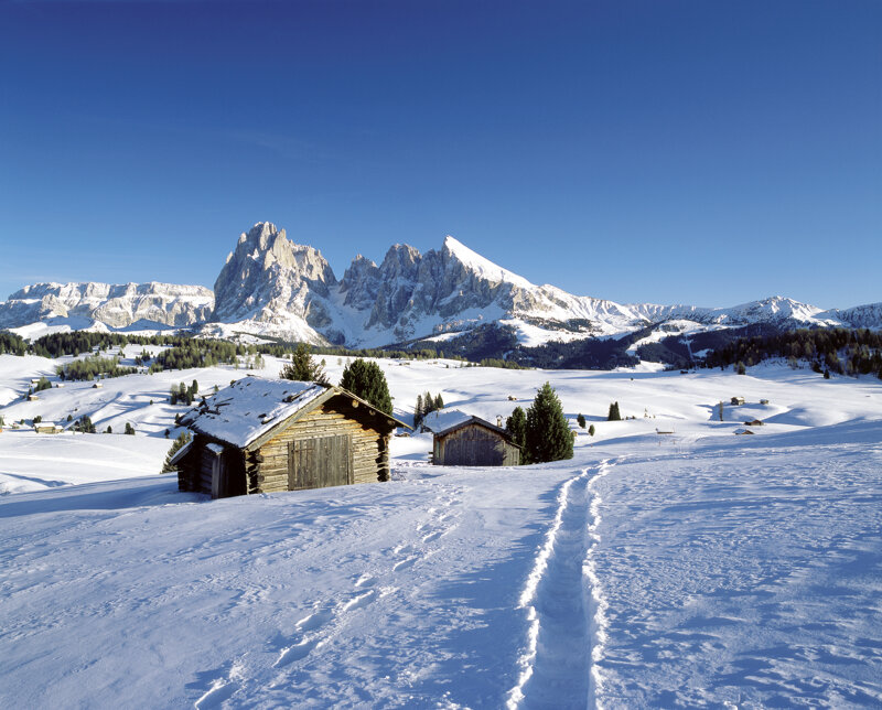 Winterlandschaft nahe Villanders auf der Villanderer Alm in Südtirol