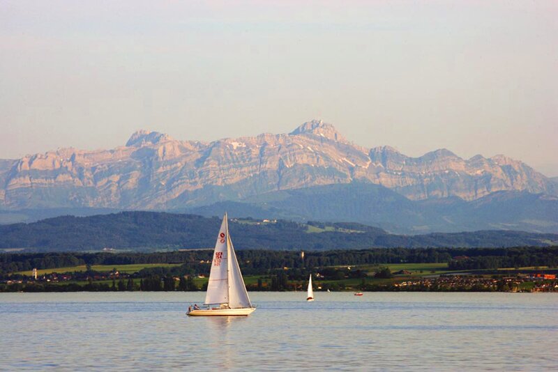 Blick über den Bodensee zum Säntis