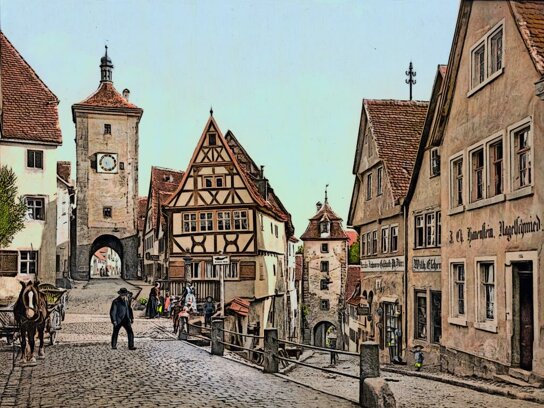 für Website - Rothenburg ob der Tauber - Plönlein um 1910, Gemälde