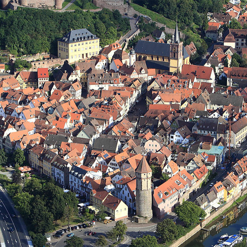 Wertheim Altstadt von oben mit Blick auf Main und Tauber