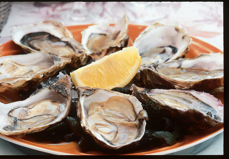 Austern und Zitronenspalte