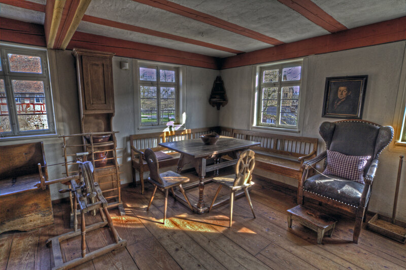 Innenszene eines Gebäudes des Freilandmuseums Hohehlohe