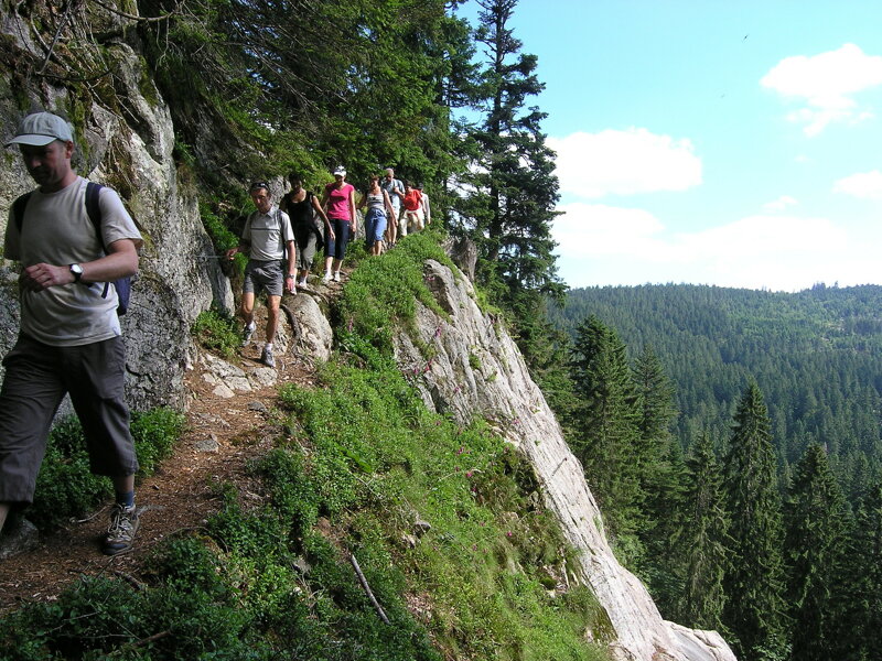Wanderer auf einem Vogesenpfad rund um Gérardmer